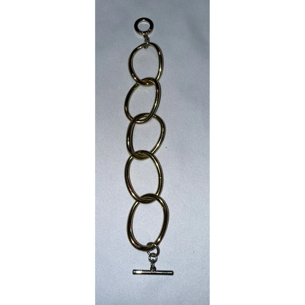 Chaps Gold Tone Chunky Oval Link Toggle Bracelet Large Chain Statement Jewelry‎